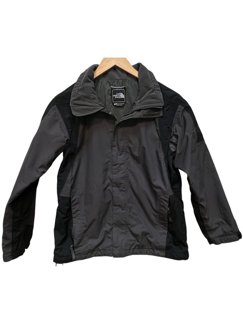 Vintage The North Face Boys 2-Layer Full Zip Jacket Long Sleeve Sz L Gray Black